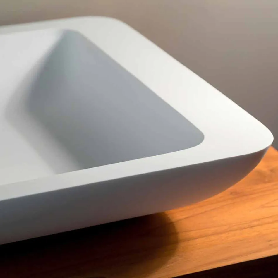 Lavabo Bagno da Appoggio Rettangolare in Solid Surface Bianco - Albertina Viadurini