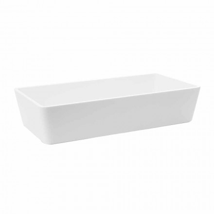 Lavabo Bagno da Appoggio Rettangolare in Solid Surface Finitura Bianca - Sider Viadurini