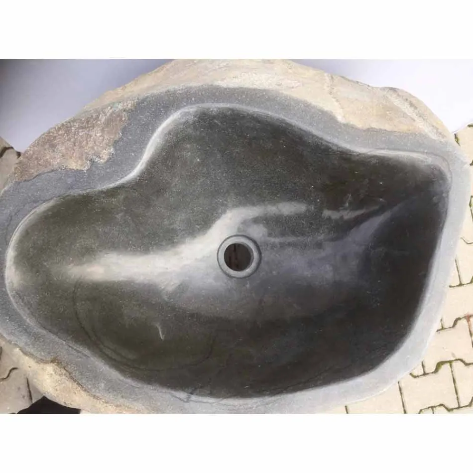 Lavabo bagno design a colonna in pietra naturale Mare, pezzo unico Viadurini