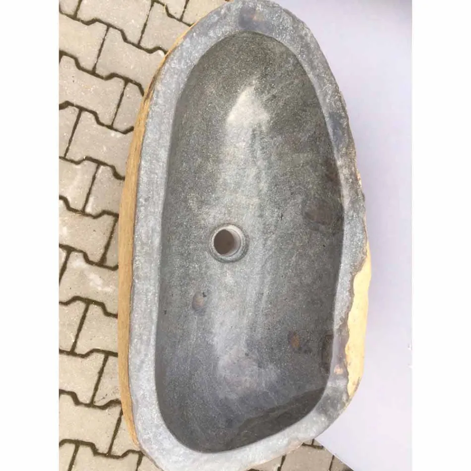 Lavabo bagno design a colonna in pietra naturale Mare, pezzo unico Viadurini