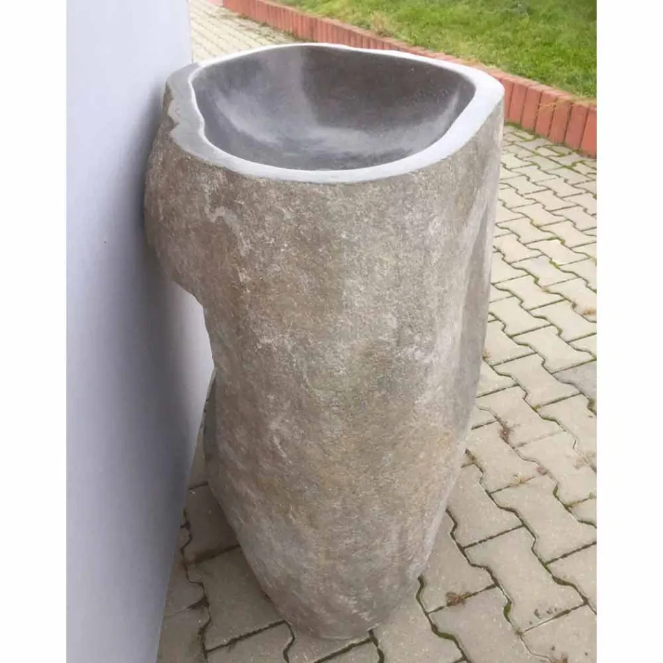 Lavabo bagno design a colonna in pietra naturale Mare, pezzo unico Viadurini