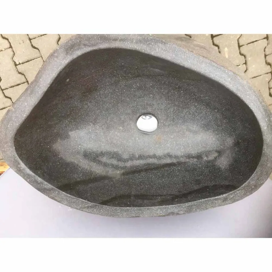 Lavabo bagno design a colonna in pietra naturale Mare, pezzo unico Viadurini