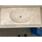 Lavabo bagno di design da appoggio in pietra bianca Vox, fatto a mano Viadurini
