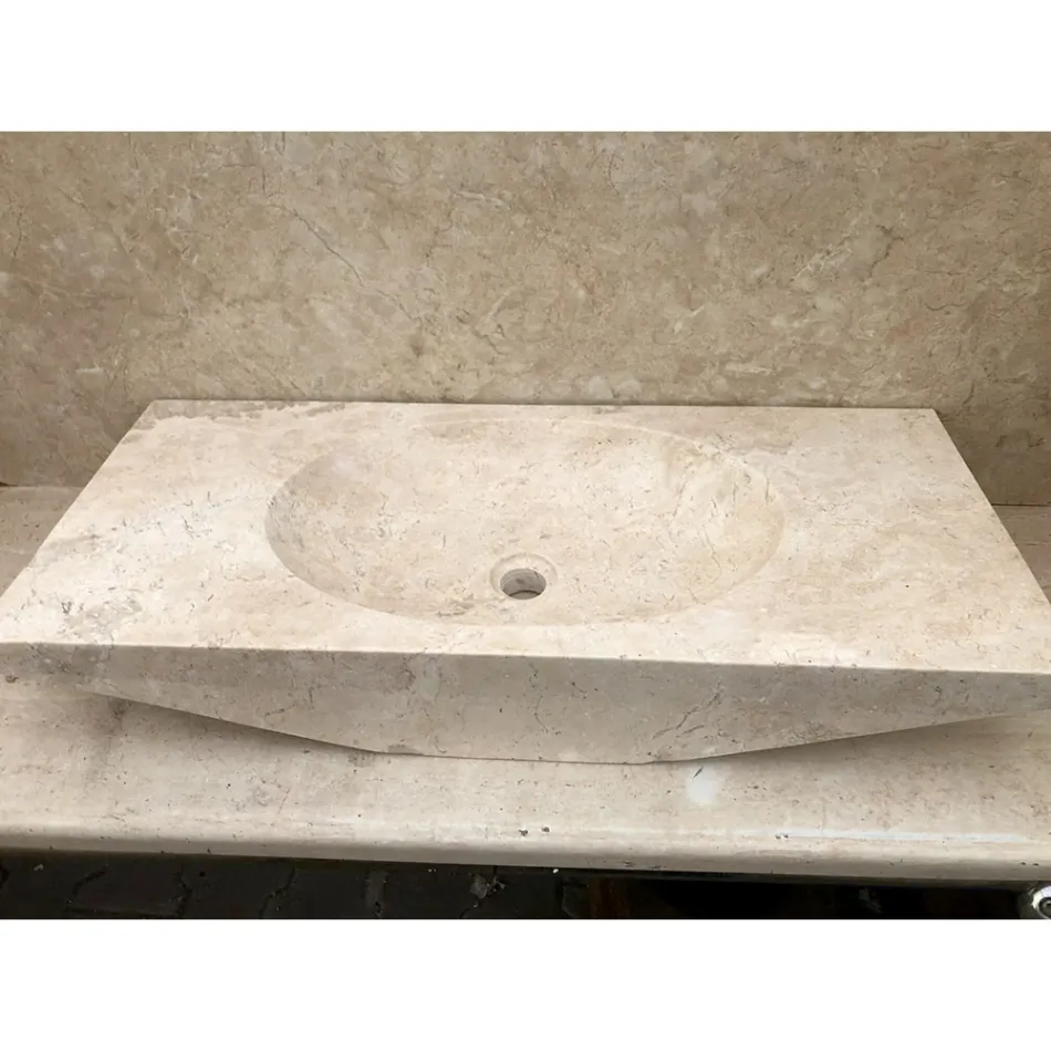 Lavabo bagno di design da appoggio in pietra bianca Vox, fatto a mano Viadurini