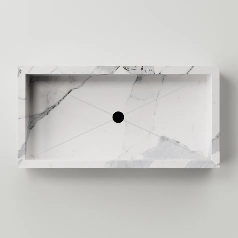 Lavabo Bagno in Gres Porcellanato Effetto Marmo Made in Italy - Ludmilla Viadurini