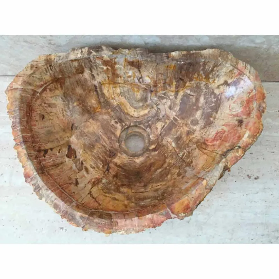 Lavabo bagno in legno fossile da appoggio Star, pezzo unico di design Viadurini
