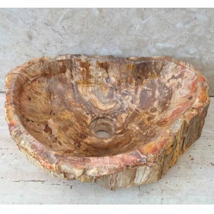 Lavabo bagno in legno fossile da appoggio Star, pezzo unico di design Viadurini
