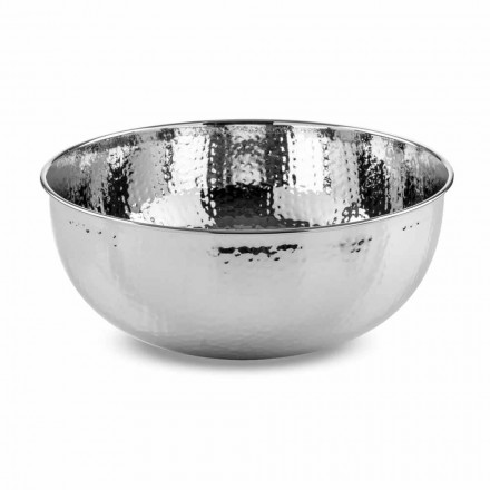 Lavabo Bagno Rotondo da Appoggio in Ottone Cromato Martellato - Diamond Viadurini