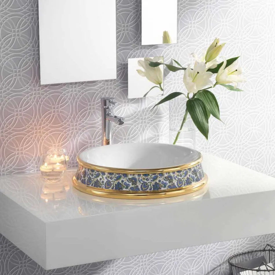 Lavabo bagno semincasso in fire clay e oro fatto in Italia, Manilo Viadurini