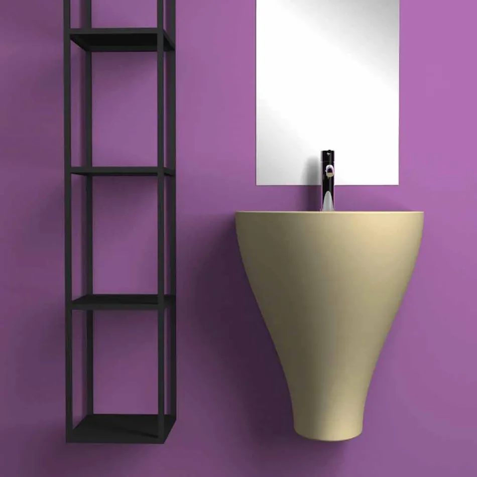 Lavabo bagno sospeso moderno in ceramica fatto in Italia, Fiorello Viadurini