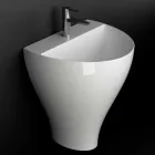 Lavabo bagno sospeso moderno in ceramica fatto in Italia, Fiorello Viadurini