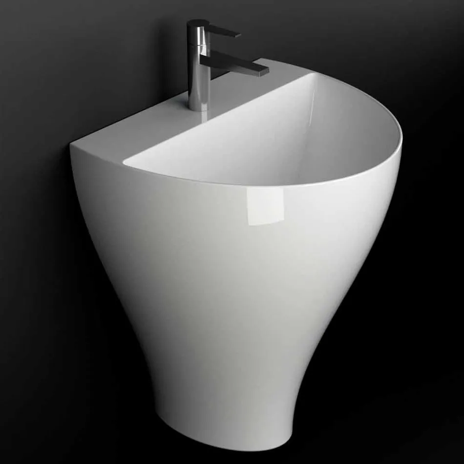 Lavabo bagno sospeso moderno in ceramica fatto in Italia, Fiorello Viadurini