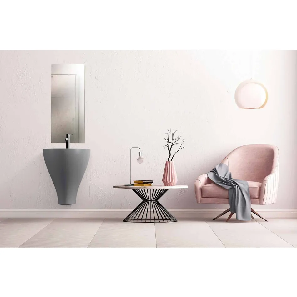 Lavabo bagno sospeso moderno in ceramica fatto in Italia, Fiorello Viadurini