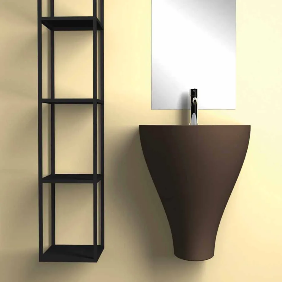 Lavabo bagno sospeso moderno in ceramica fatto in Italia, Fiorello Viadurini