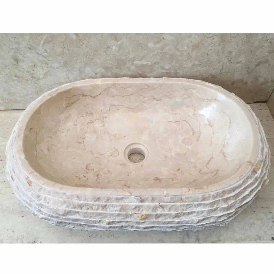 Lavabo bianco da appoggio Cora ovale, fatto a mano Viadurini