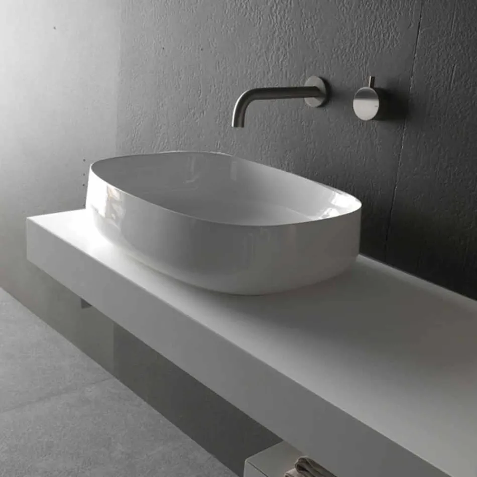 Lavabo Bianco di Design Moderno in Ceramica da Appoggio Made in Italy - Tune2 Viadurini