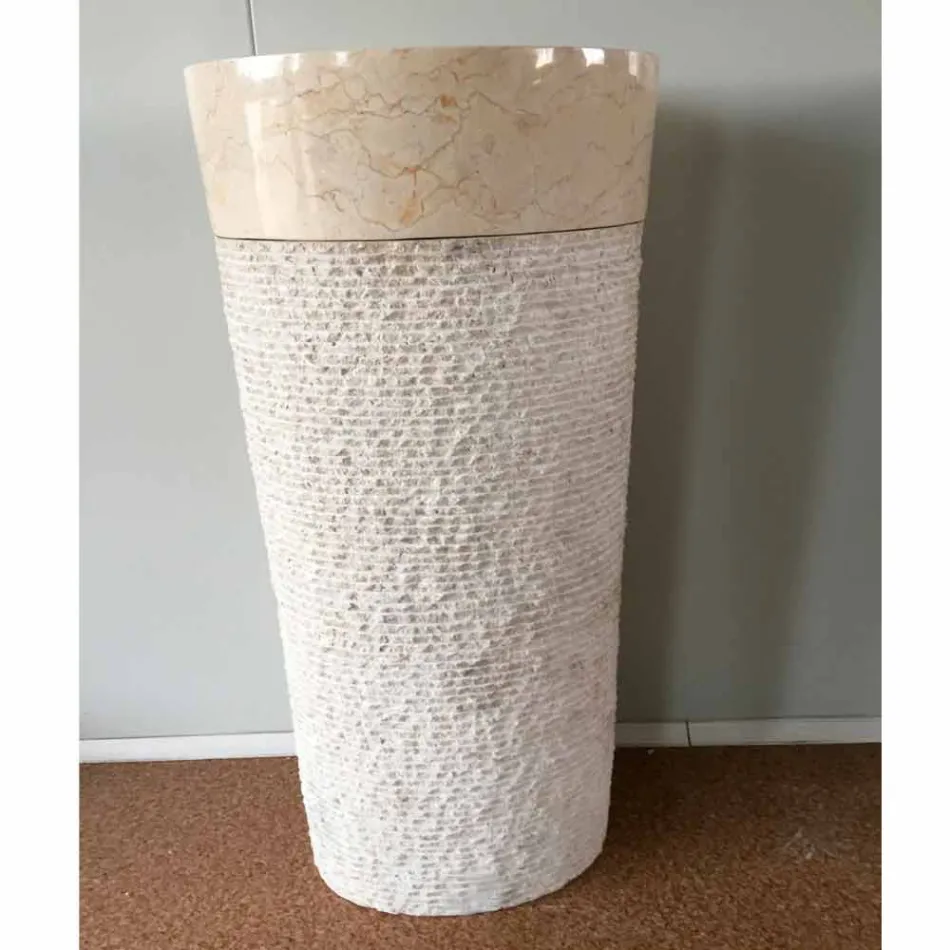 Lavabo bianco in pietra naturale a colonna Siro design, pezzo unico Viadurini