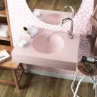 Lavabo circolare a sospensione in Luxolid rosa fatto in Italia,Ruffano Viadurini