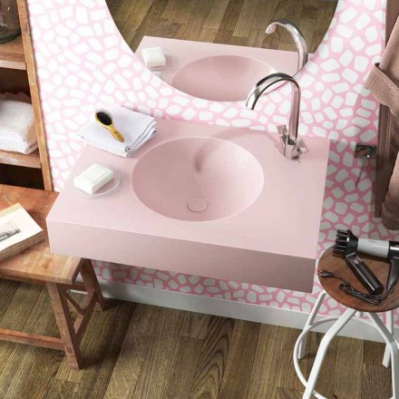 Lavabo circolare a sospensione in Luxolid rosa fatto in Italia,Ruffano Viadurini