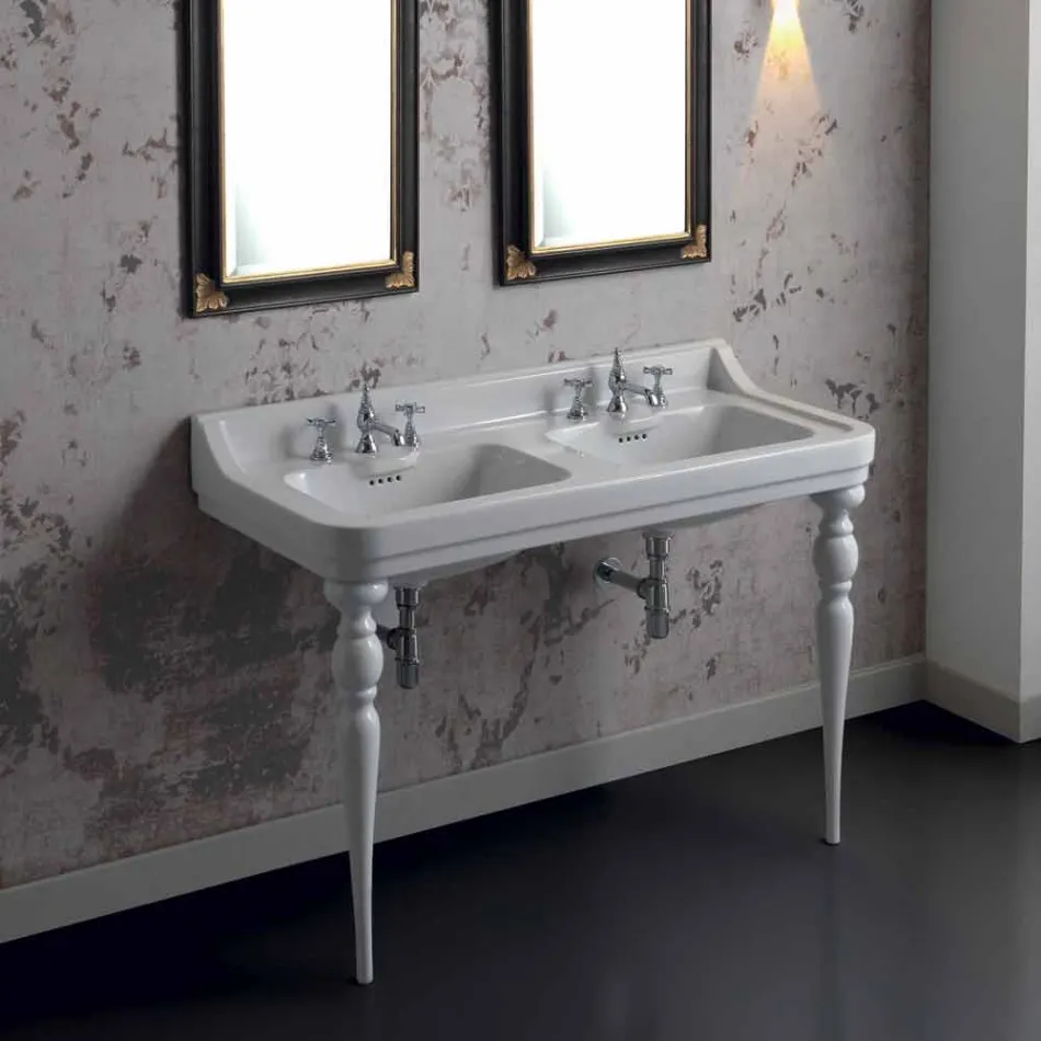 Lavabo consolle classico a doppia vasca in ceramica made Italy, Swami Viadurini