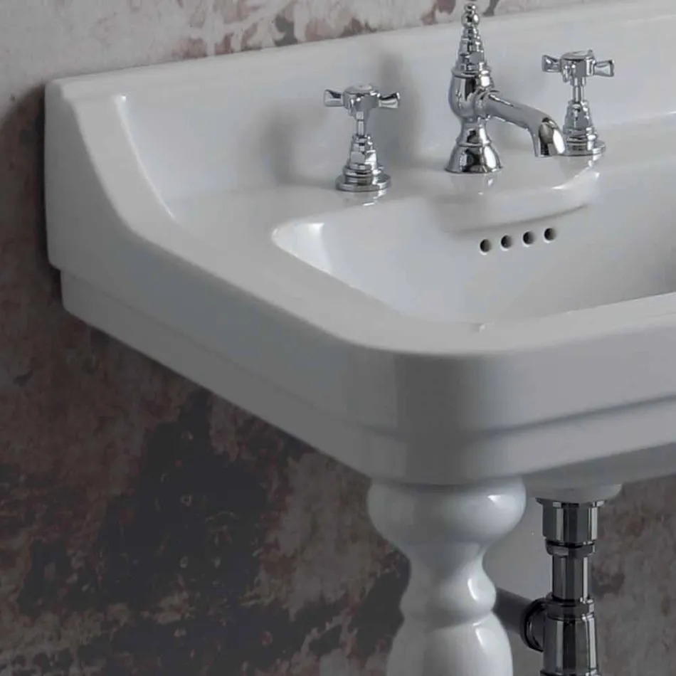 Lavabo consolle classico a doppia vasca in ceramica made Italy, Swami Viadurini
