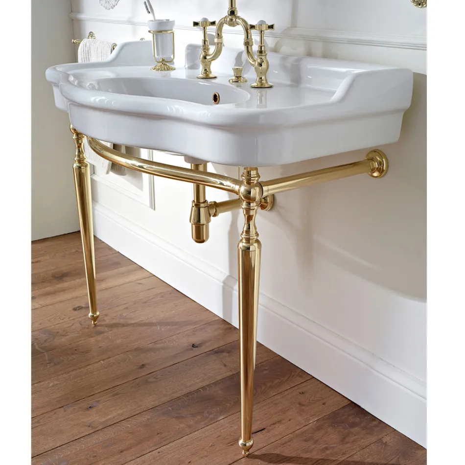 Lavabo Consolle con Doppia Vasca in Ceramica, Made in Italy Vintage - Paulina Viadurini