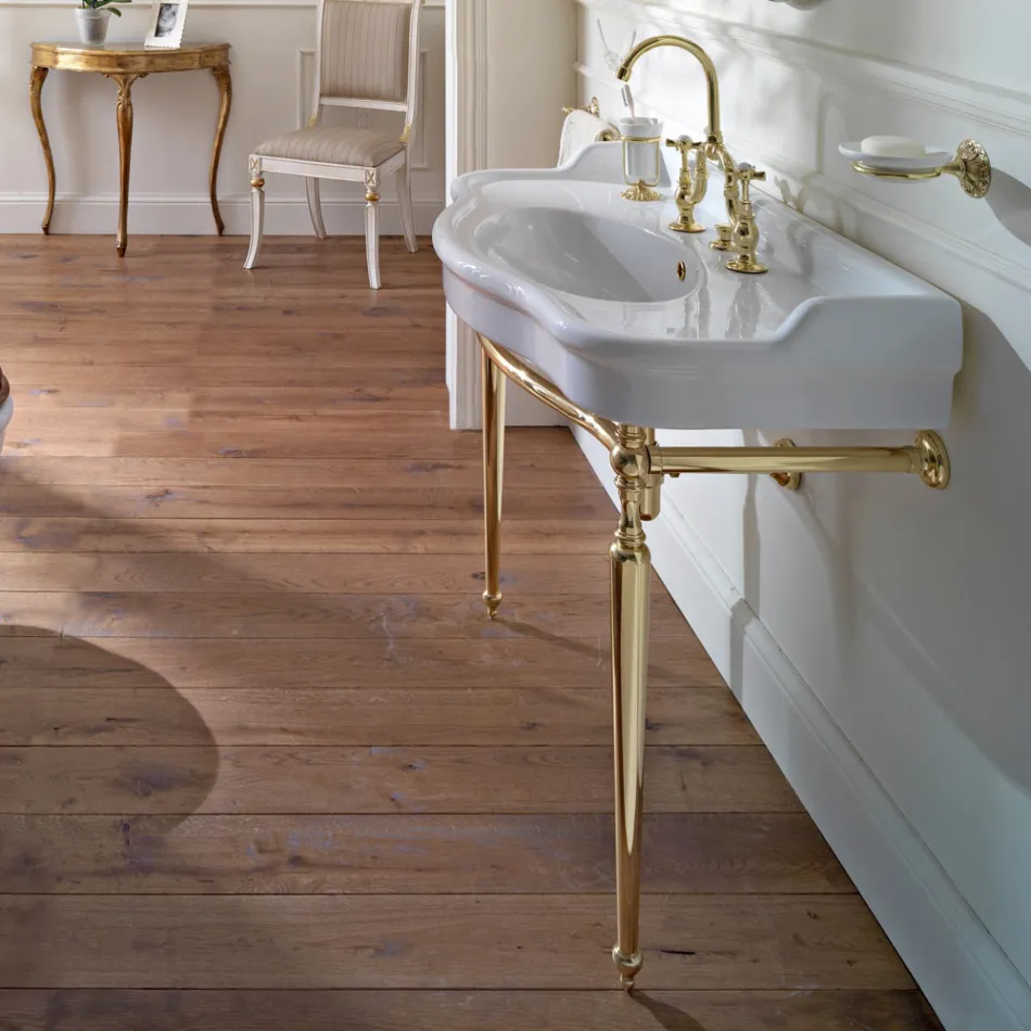 Lavabo Consolle con Doppia Vasca in Ceramica, Made in Italy Vintage - Paulina Viadurini