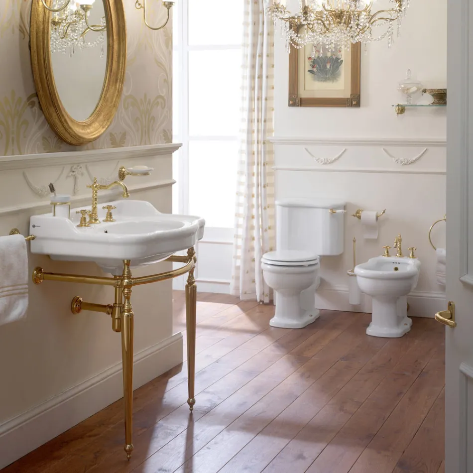 Lavabo Consolle con Doppia Vasca in Ceramica, Made in Italy Vintage - Paulina Viadurini