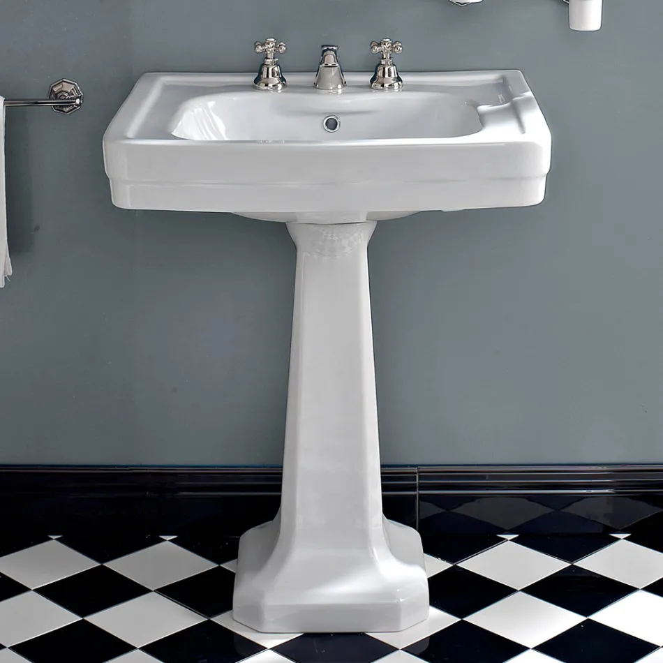Lavabo Consolle su Colonna Vintage in Ceramica Made in Italy - Marwa Viadurini