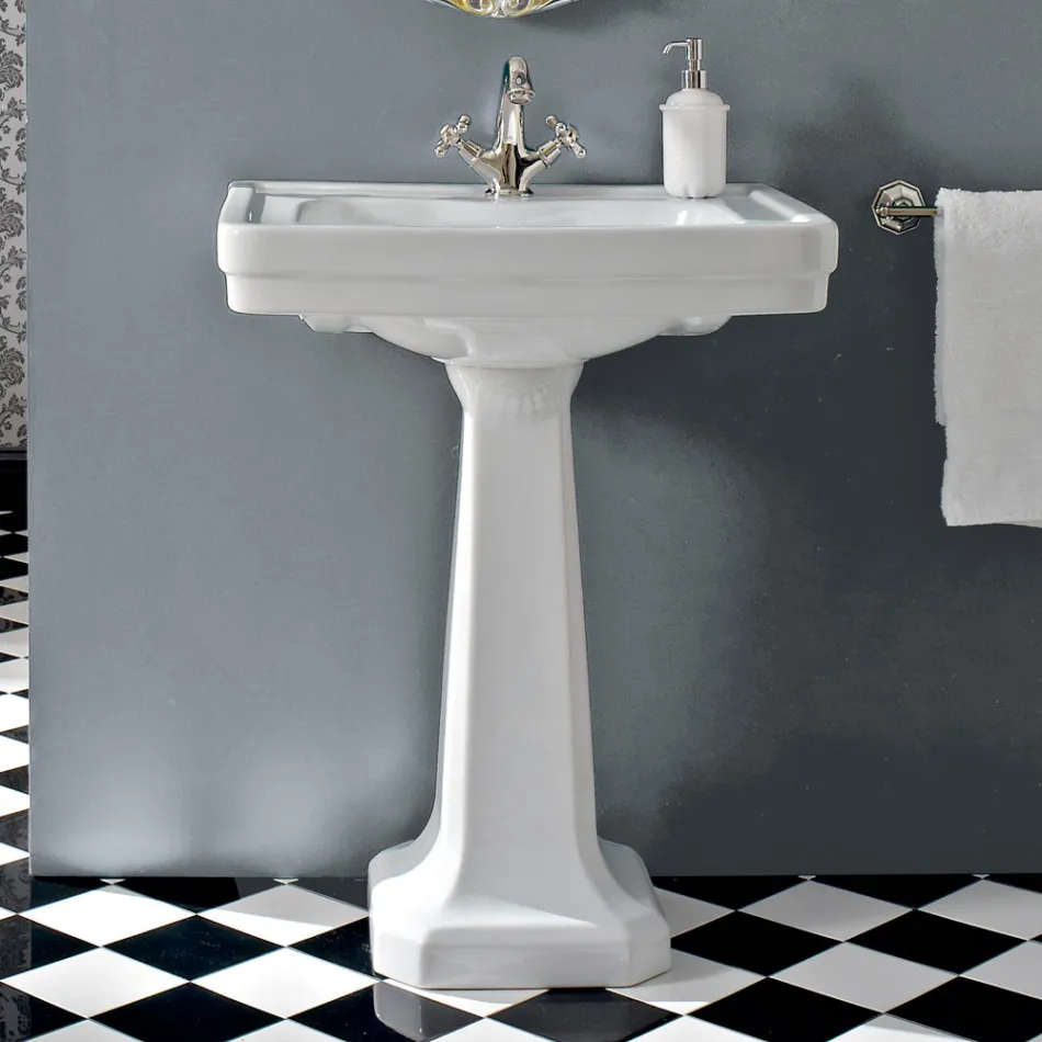 Lavabo Consolle su Colonna Vintage in Ceramica Made in Italy - Marwa Viadurini