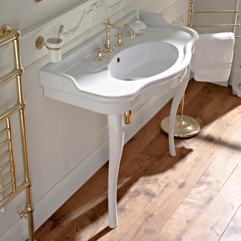 Lavabo Consolle Vintage Doppia Vasca e Piedi in Ceramica Made in Italy - Paulina Viadurini