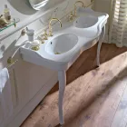 Lavabo Consolle Vintage Doppia Vasca e Piedi in Ceramica Made in Italy - Paulina Viadurini