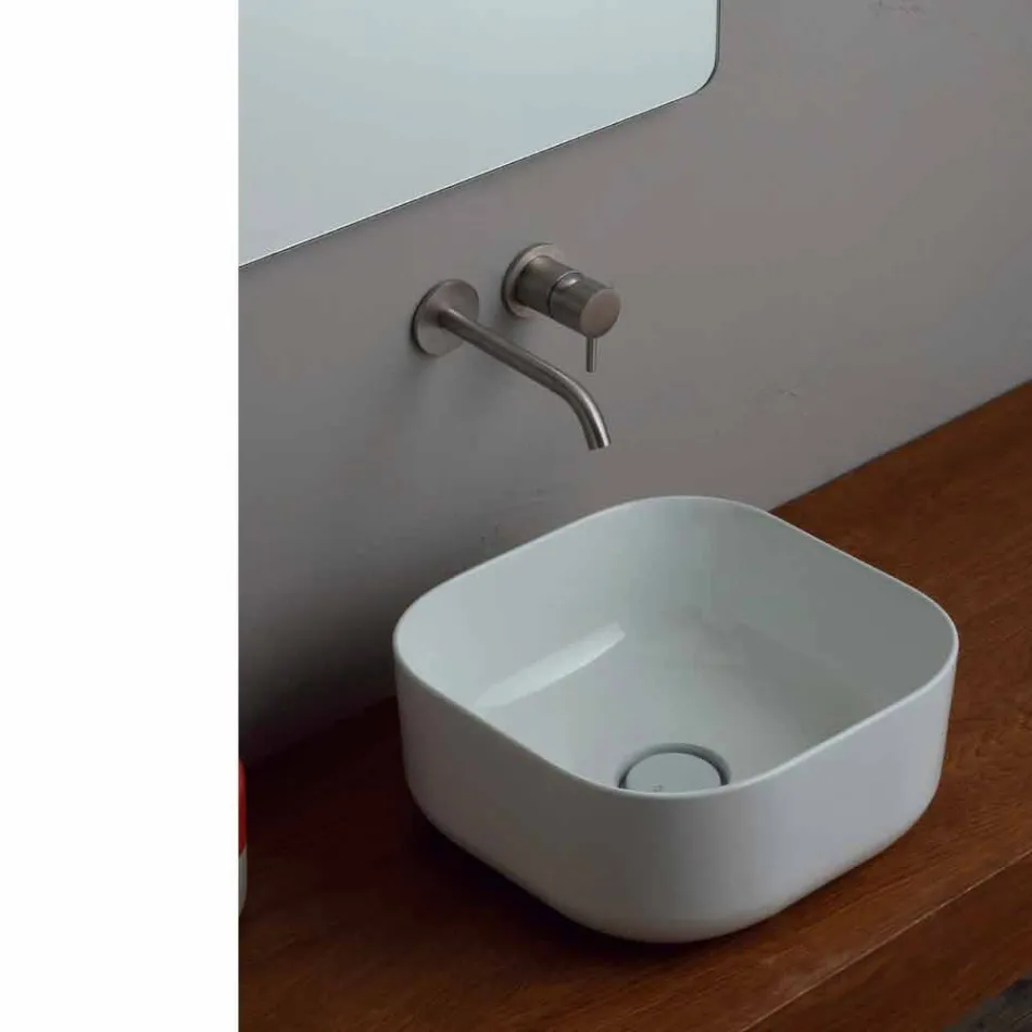 Lavabo da appoggio 37x37cm in ceramica made Italy Star, design moderno Viadurini