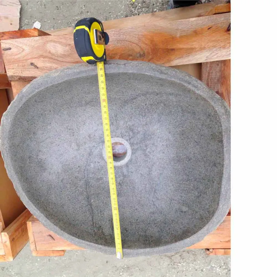 Lavabo da Appoggio Artigianale in Pietra Naturale di Fiume Moderno - Aurea Viadurini