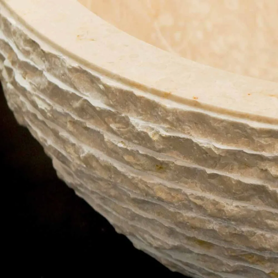 Lavabo da appoggio bianco in pietra naturale Finn, pezzo unico Viadurini