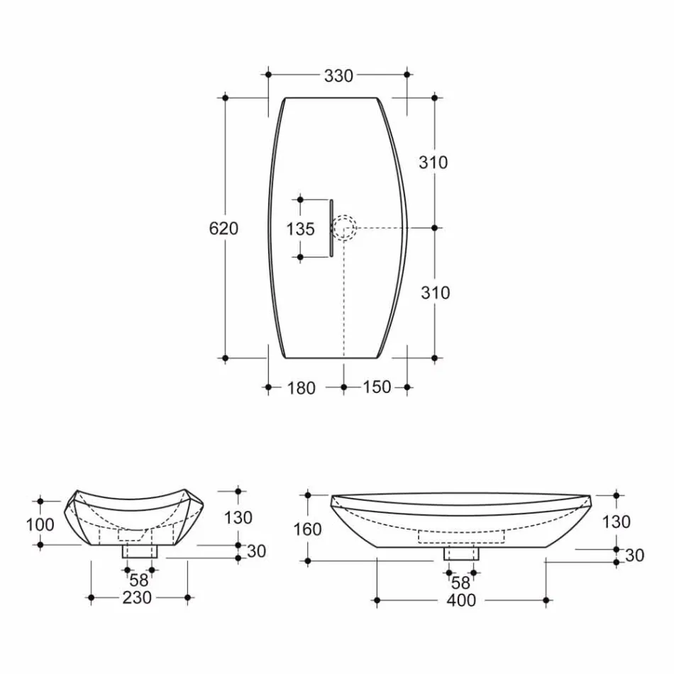Lavabo da appoggio ceramica bianco di design moderno made Italy Laura Viadurini