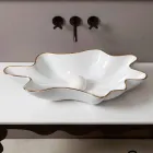 Lavabo da appoggio design ceramica bianco bordo oro made Italy Rayan Viadurini