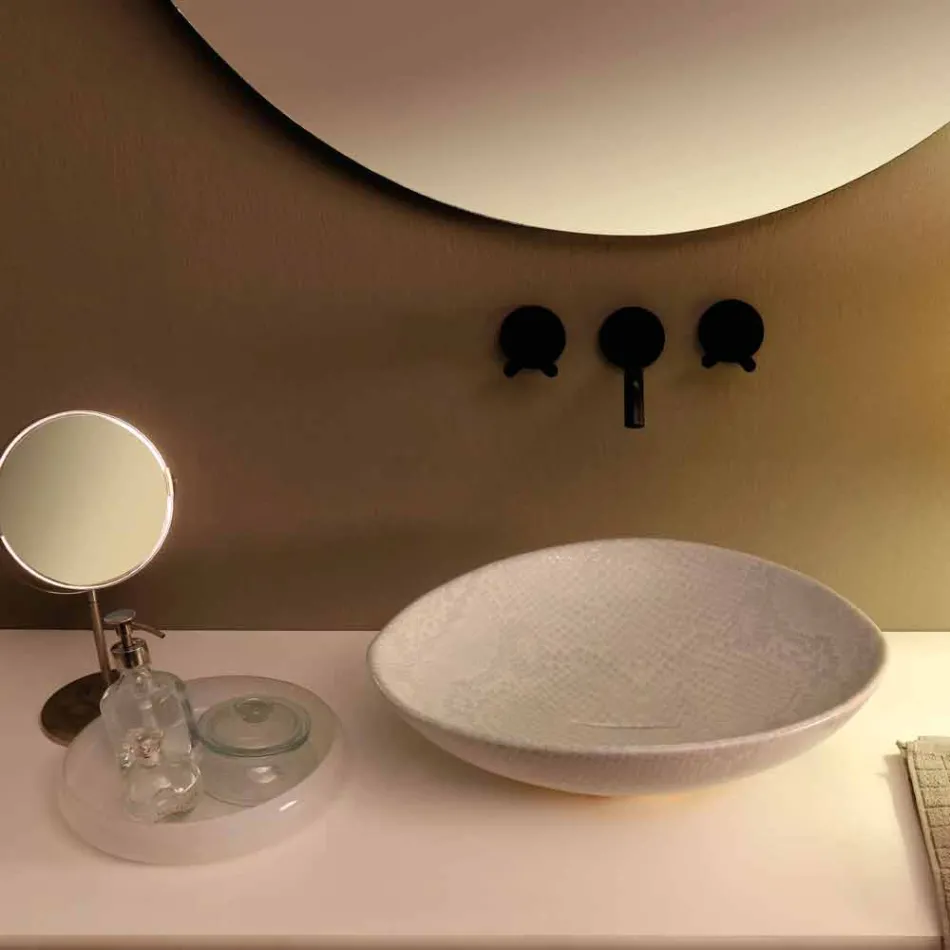 Lavabo da appoggio design ceramica pitonata bianca made Italy Animals Viadurini