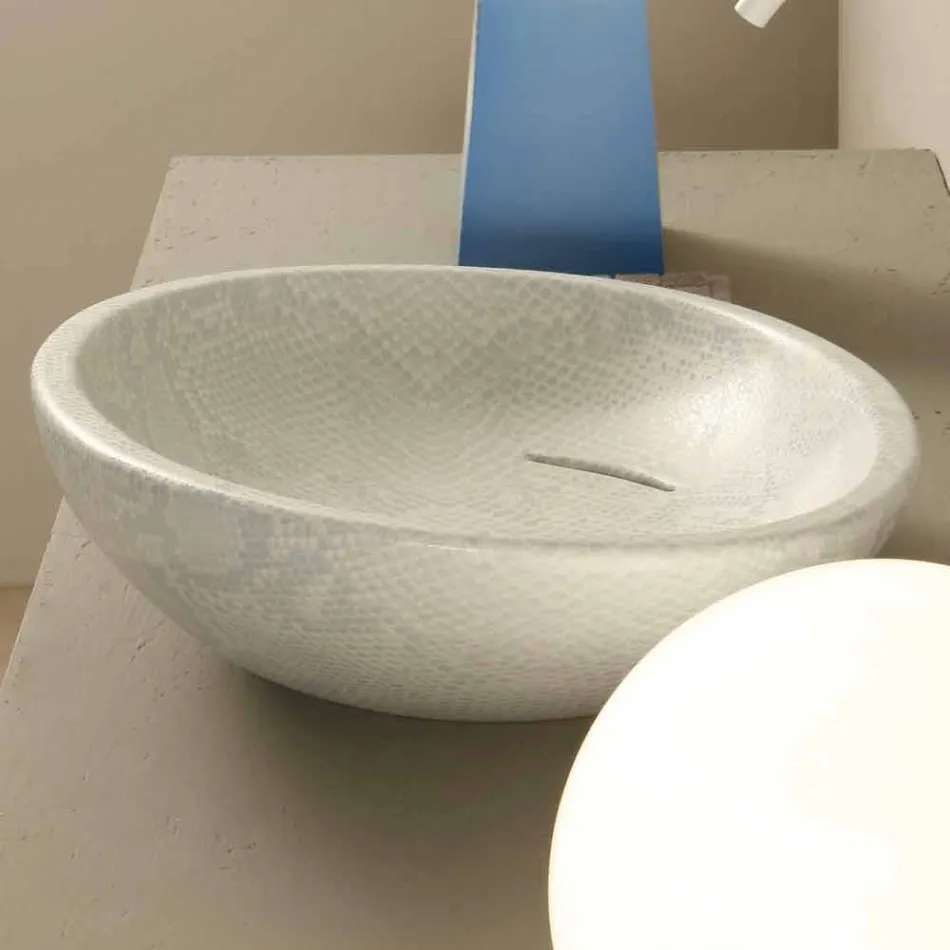 Lavabo da appoggio di design ceramica pitone bianco made Italy Glossy Viadurini