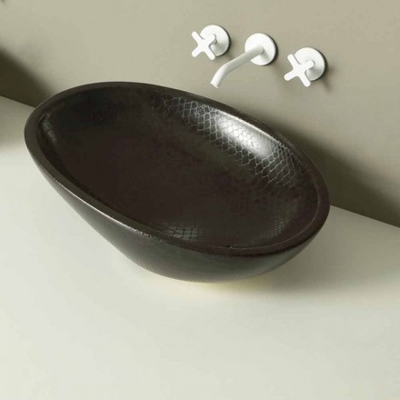 Lavabo da appoggio di design ceramica pitone nero made in Italy Glossy Viadurini