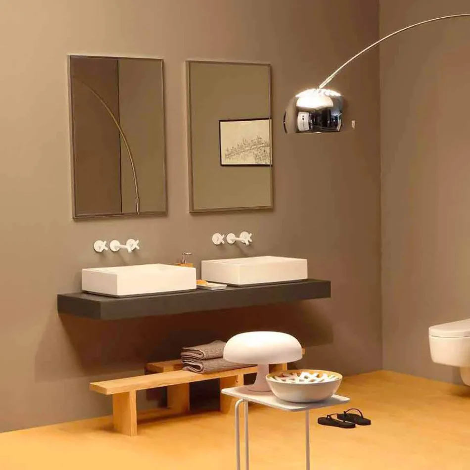 Lavabo da appoggio di design in ceramica rettangolare made Italy Dalia Viadurini
