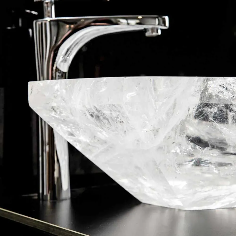 Lavabo da Appoggio Fatto a Mano in Cristallo di Rocca – Falvaterra Viadurini