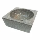 Lavabo da appoggio grigio in pietra naturale, pezzo unico Zor Viadurini