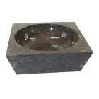 Lavabo da appoggio grigio quadrato in pietra naturale Jiny Viadurini