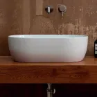 Lavabo da appoggio in ceramica bianca o colorata Star 55x35 made Italy Viadurini