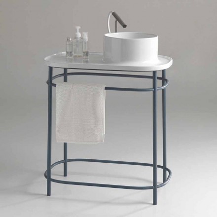 Lavabo da appoggio in ceramica completo di base metallica Marta Viadurini