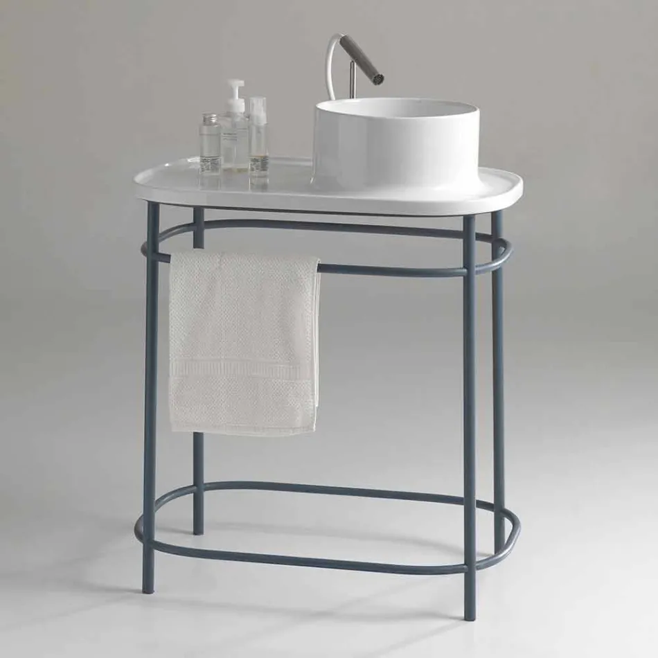 Lavabo da appoggio in ceramica completo di base metallica Marta Viadurini