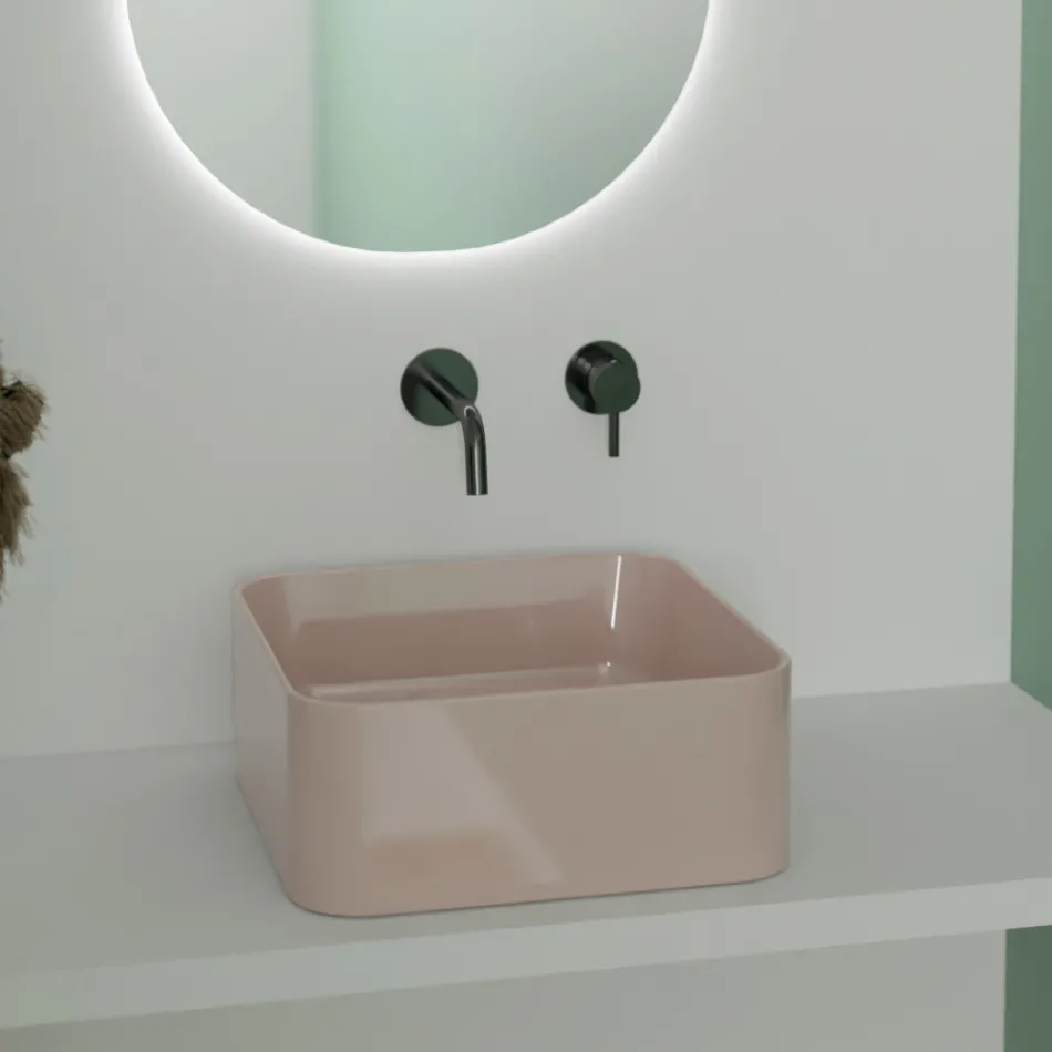 Lavabo da Appoggio in Ceramica con Piletta Compresa Made in Italy - Scatola Viadurini