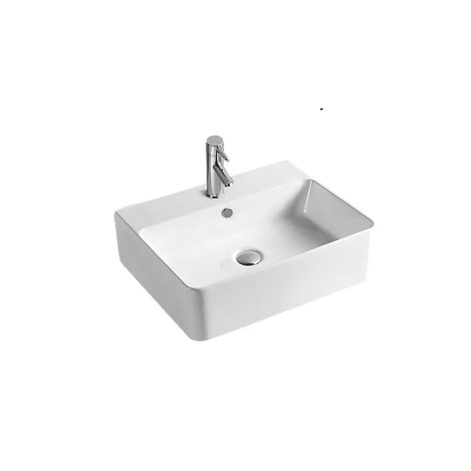 Lavabo da Appoggio in Ceramica e Foro Rubinetteria Design Moderno - Papavero Viadurini