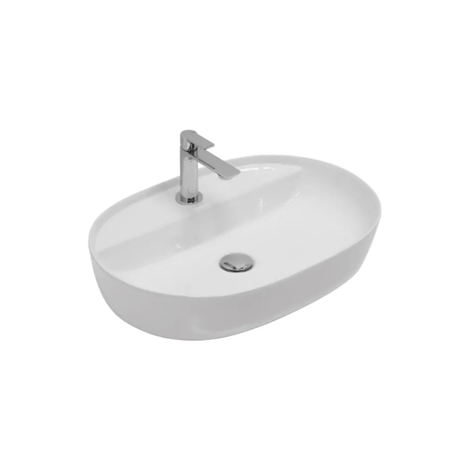 Lavabo da Appoggio in Ceramica e Foro Rubinetteria Design Moderno - Papavero Viadurini